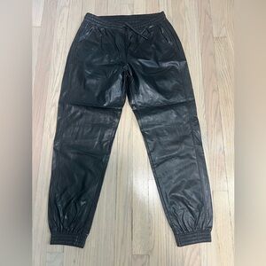 Zara Faux Leather Jogger Pants M Vegan Mid Rise Pull On Pockets Black